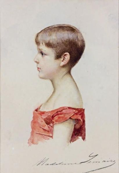 Madeleine LEMAIRE (Ares 1845 - Paris 1928) Portrait de Raymond Roussel enfant Aquarelle....