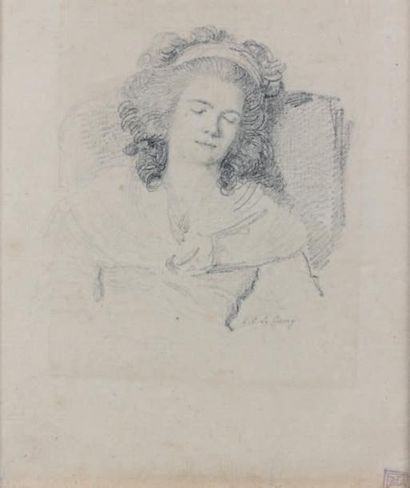 Etienne Charles LEGUAY (Sèvres 1762 - Paris1846) Jeune femme endormie Pierre noire....