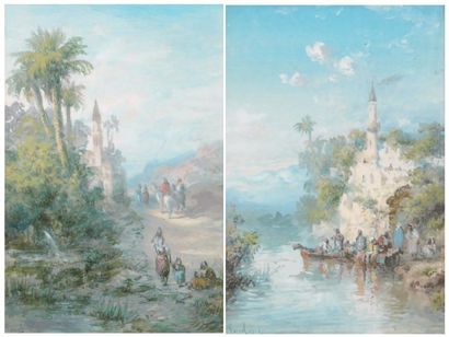 Paul PASCAL (Toulouse 1832 - Québec 1903) Mosquée sur un escarpement au bord du Nil...