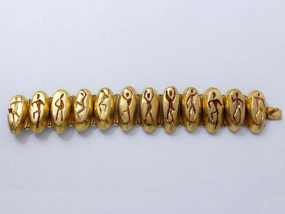 LINE VAUTRIN Les Danseuses" Bracelet articulé en bronze doré, composé de maillons...