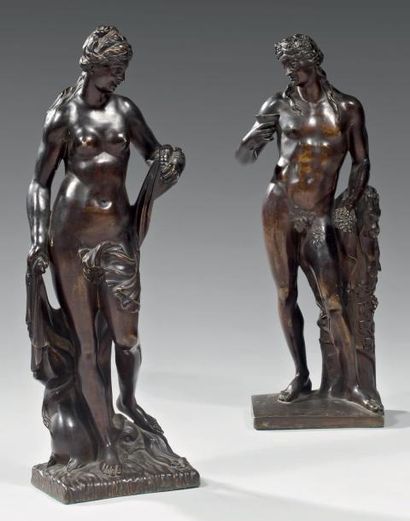 null Apollon et Amphitrite Deux statuettes en bronze très finement ciselé et patiné....