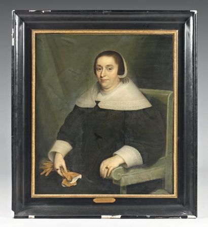 Cornelis JONSON van CEULEN (Londres 1593 - Utrecht 1661) Portrait de femme assise...