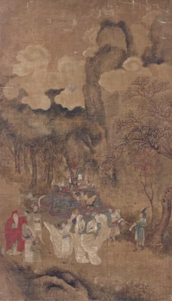 CHINE- XVIIIème siècle Éléphant blanc portant un vase et lettrés étrangers "taiping...