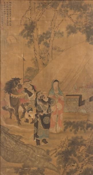 CHINE - XVIIIème siècle Xiang Yu et Yu Ji avec leur cheval sous les pins Encre et...