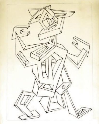 Attribués à Vladimir LEBEDEV (1891 - 1967) Le pantin Dessin à l'encre 21 x 15,5 cmAttribués...