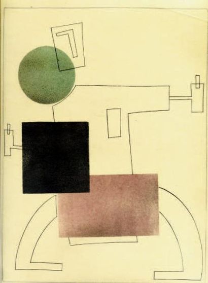 Attribués à Vladimir LEBEDEV (1891 - 1967) Homme géométrique Pochoir, encre de chine,...