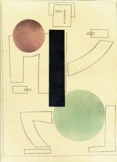 Attribués à Vladimir LEBEDEV (1891 - 1967) Ronds et rectangle Pochoir, encre de chine,...