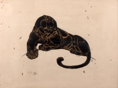 JOUVE Paul (1880 - 1973) «Panthère noire couchée». Lithographie en couleurs et en...