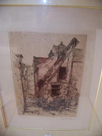 Auguste BROUET (1872 - 1941) Camp de romanichels - Vieille rue à Rouen 13,5 x 32;...