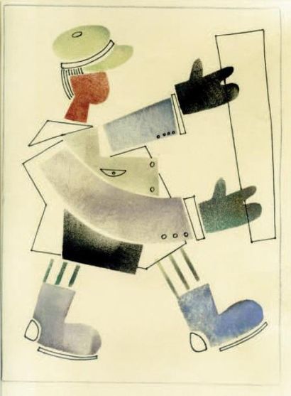 Attribués à Vladimir LEBEDEV (1891 - 1967) L'artiste Pochoir, encre de chine, gouache...