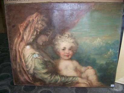Louis ANQUETIN (1861 - 1932) Mère et enfant Huile sur toile, au verso cachet de la...