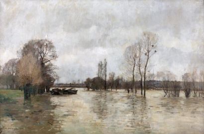 Emmanuel DAMOYE (1847 - 1916) Les inondations, 1906 Huile sur toile, signée en bas...