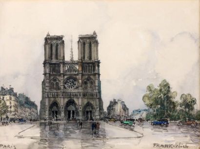 FRANK-WILL (1900 - 1951) Paris, Notre Dame Aquarelle gouachée sur traits de crayon,...