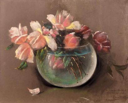 Alfredo RAMOS MARTINEZ (1871 - 1946) (Mexicain) Bouquet de roses, 1917 Pastel sur...