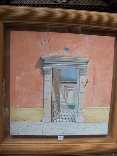 Arnaud d'AUNAY (Né en 1947) Italie, la porte ouverte, 1993 Tempéra sur papier marouflé...