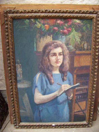 Maurice GRÜN (1869 - 1947) Portrait d'Hélène, 1922 Huile sur carton, signée datée...