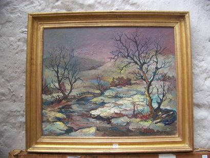 Alexis HINSBERGER (1907 - 1996) Paysage de neige, 1976 Huile sur toile, signée en...