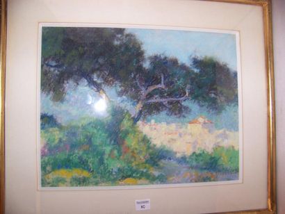 Raymond THIBESART (1874 - 1968) Village méditerranéen Pastel, signé en bas à droite....