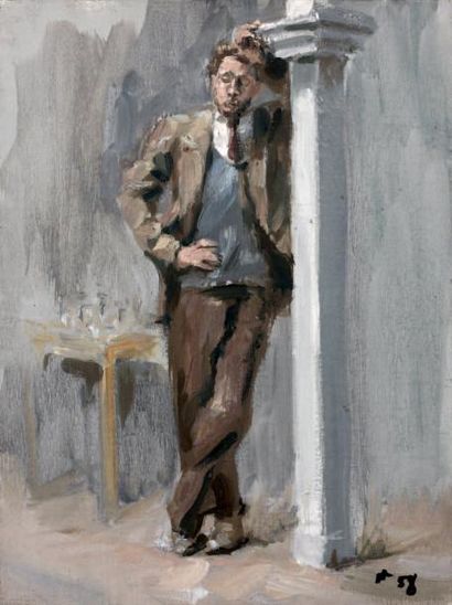 Jean HELION (1904 - 1987) Portrait d'homme à la colonne, 1958 Huile sur toile, signée...