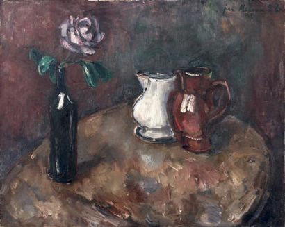 Jean HELION (1904 - 1987) Deux cruches à la rose, 1928 Huile sur toile, signée, datée...
