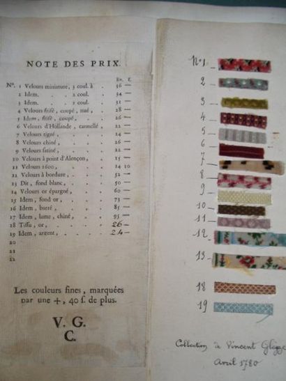 null Rare recueil d'échantillons de velours épinglé du XVIIIe siècle dits velours...