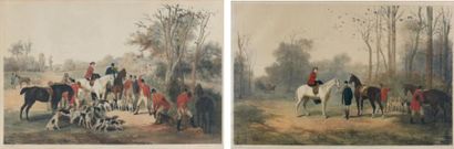 James WALKER Chasse à courre du cerf Paire de gravures en couleur par Régnier Bettonnier...