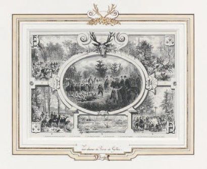 null Les chasses du prince de Galles. Chantilly Gravure encadrée Dim. 23 x 32 cm