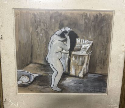 null School of 1900, signed S. VALADON 
Woman with tub
Gouache, signed lower right...