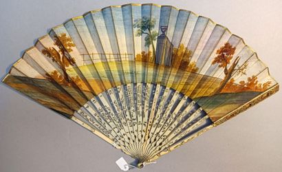 null * Fan, the double sheet in gouache-painted paper. The front of a gallant scene...