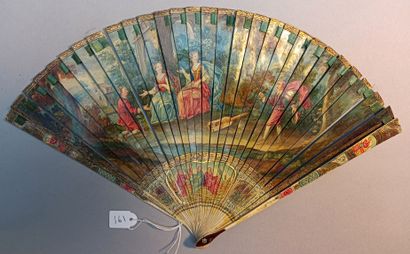null * Broken fan with ivory branches and plumes, painted with gouache and varnished....