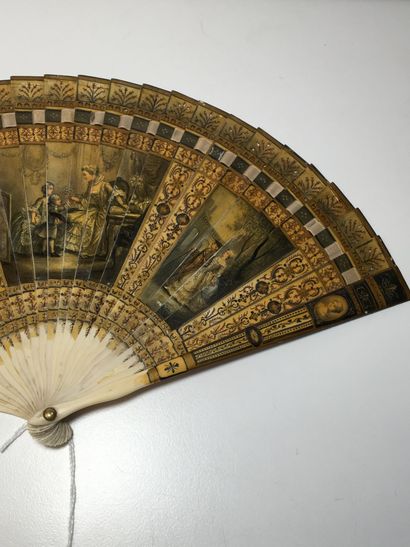 null Broken fan, in partially reperced bone, painted with gouache and varnish. The...
