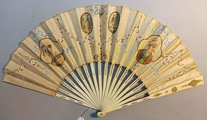 null * Fan, double silk leaf. The front of a pastiche with medallions linked by ribbons...