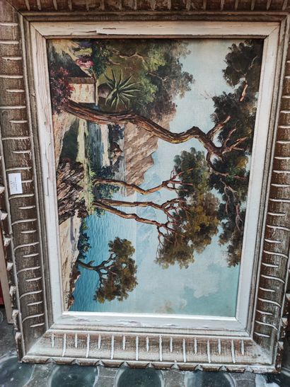 null Lot of frames including: Two bouquets of flowers, southern landscape, lakeside...