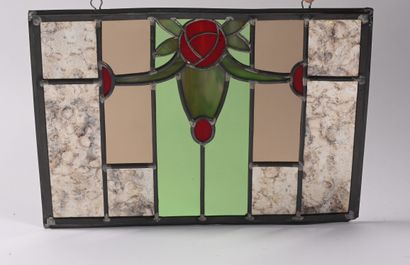 null Art-Nouveau-inspired rectangular stained glass window in special glasses and...