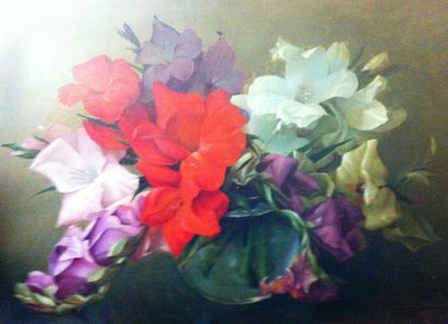 Irène KLESTOVA (1908 - 1989) Bouquet de glaïeuls, 1939 Huile sur panneau, signée...