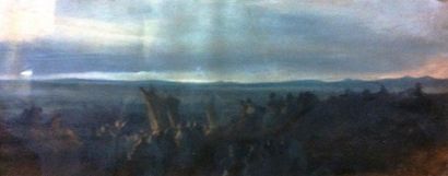 Charles Laurent MARÉCHAL (1801 - 1887) Procession au petit jour Pastel. 18 x 40 cm...