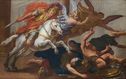 Attribué à Pietro DANDINI (1646 - 1712) Héliodore chassé du Temple Toile 45 x 71...