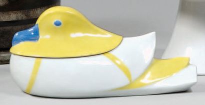 SANDOZ Édouard-Marcel (1881-1971) & HAVILAND Boîte « Canard Mandarin » en porcelaine...