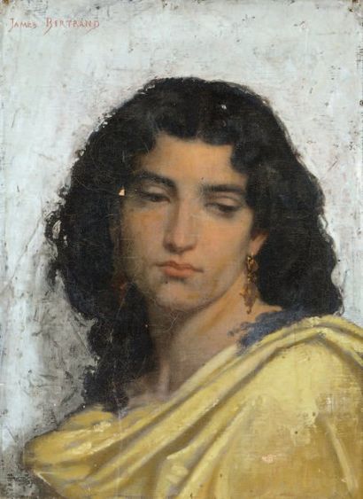 James BERTRAND (1823-1887) Portrait d'orientale Huile sur toile, signée en haut à...