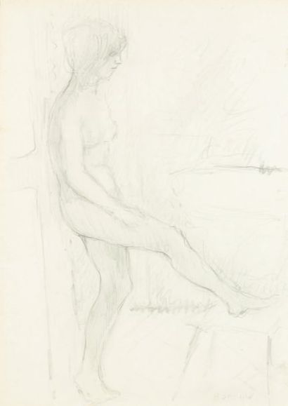 Pierre BONNARD (1867-1947) Nu Dessin au crayon noir et à l'estompe, signé en bas...