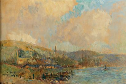 ALBERT LEBOURG (1849-1928) Vapeur sur la Seine Huile sur toile, signée en bas à gauche...