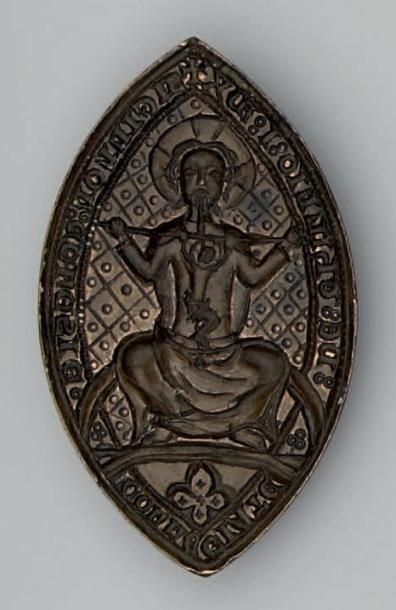 null Sceau religieux d'abbaye, ovale en bronze du type du XIIIe siècle: Un saint...