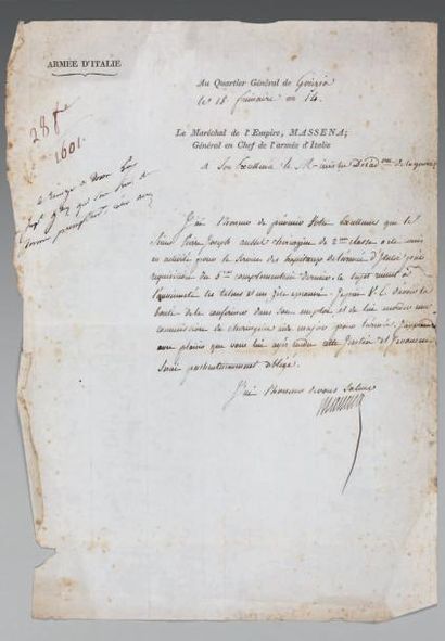 Bernadotte Lettre manuscrite signée au quartier général à Anspach le 11 juin 1806:...