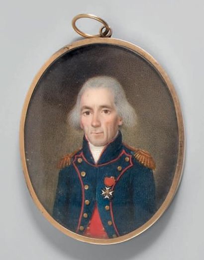 null Miniature ovale sur ivoire: Portrait d'un colonel d'artillerie, habit bleu,...