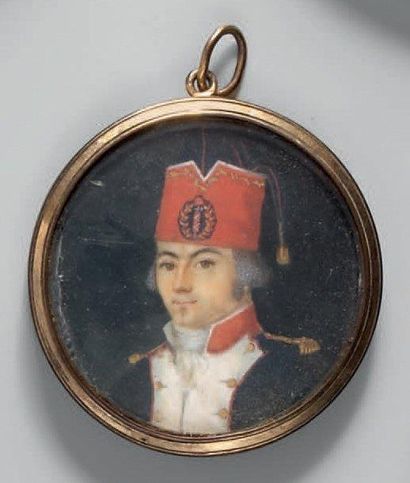 null Miniature ronde sur ivoire: Portrait d'un officier d'infanterie de la garde...