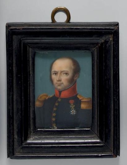 null Miniature rectangulaire sur ivoire: Portrait d'un officier d'infanterie, probablement...
