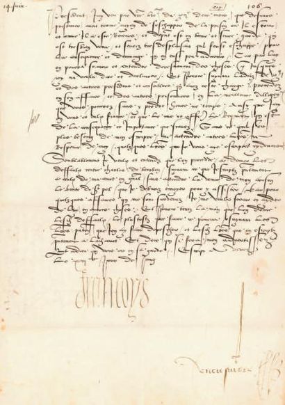 françois ier (1494-1547) 2 L.S. «Francoys», mai-juin [1524], au Premier Président...