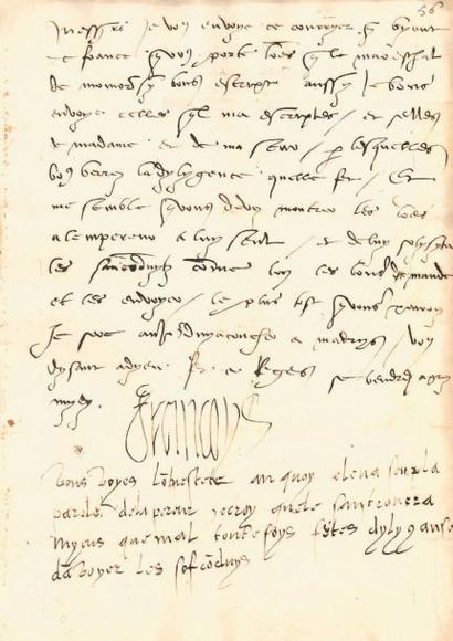 FRANÇOIS Ier (1494-1547). L.S. «Francoys» avec 4 lignes autographes, Reges vendredi...
