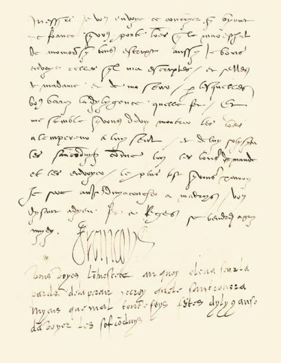 FRANÇOIS Ier (1494-1547). L.S. «Francoys» avec 4 lignes autographes, Reges vendredi...