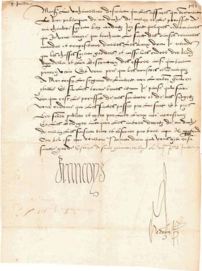 françois ier (1494-1547) 3 L.S. «Francoys», juillet-août [1519], au Vice-Chancelier...